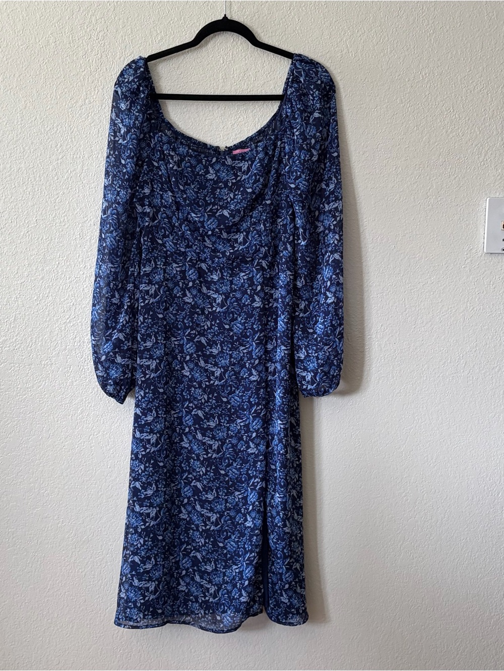 Francesca’s mi ami Blue Floral Midi Dress - Elegant square Neck Large side slit